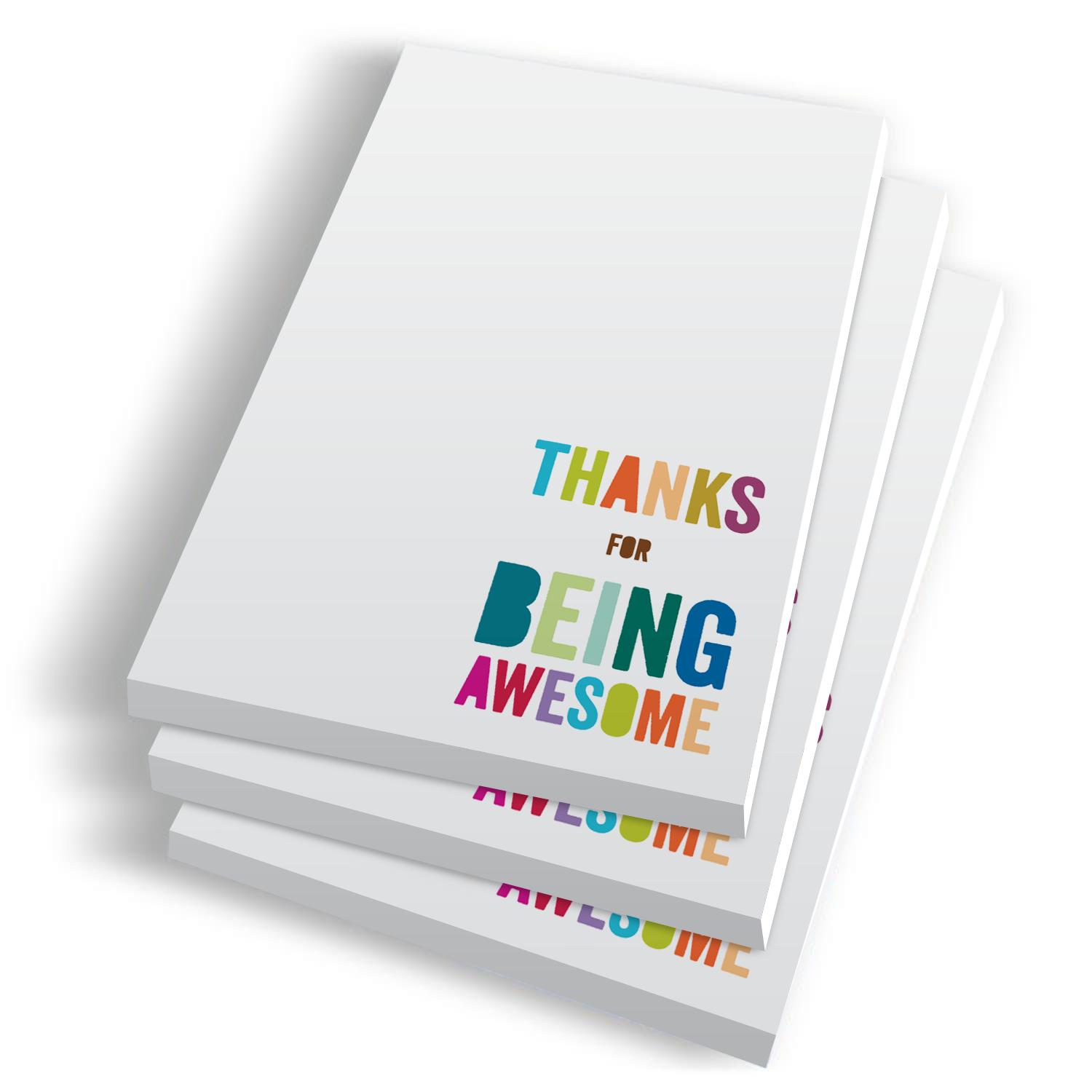 Stacked note pads with colorful thank-you lettering